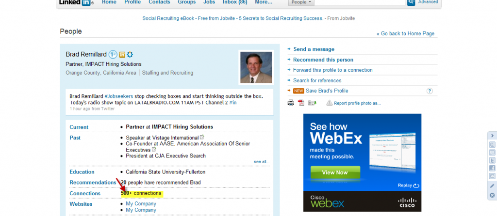 Highlight of Connections Link on Linkedin Profile