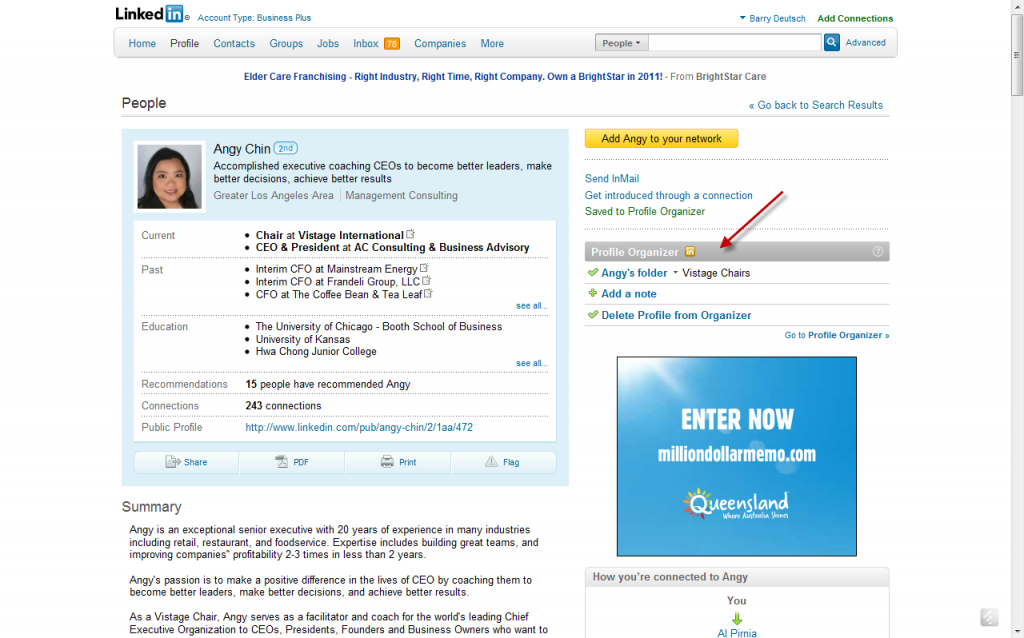 LinkedIn - Contact is now saved to a folder in the Profile Organizer
